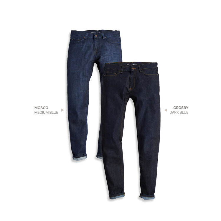  wearing Dark Blue/Medium Blue Slim Crosby Dark Blue and Mosco Medium Blue 2-Pack Jeans