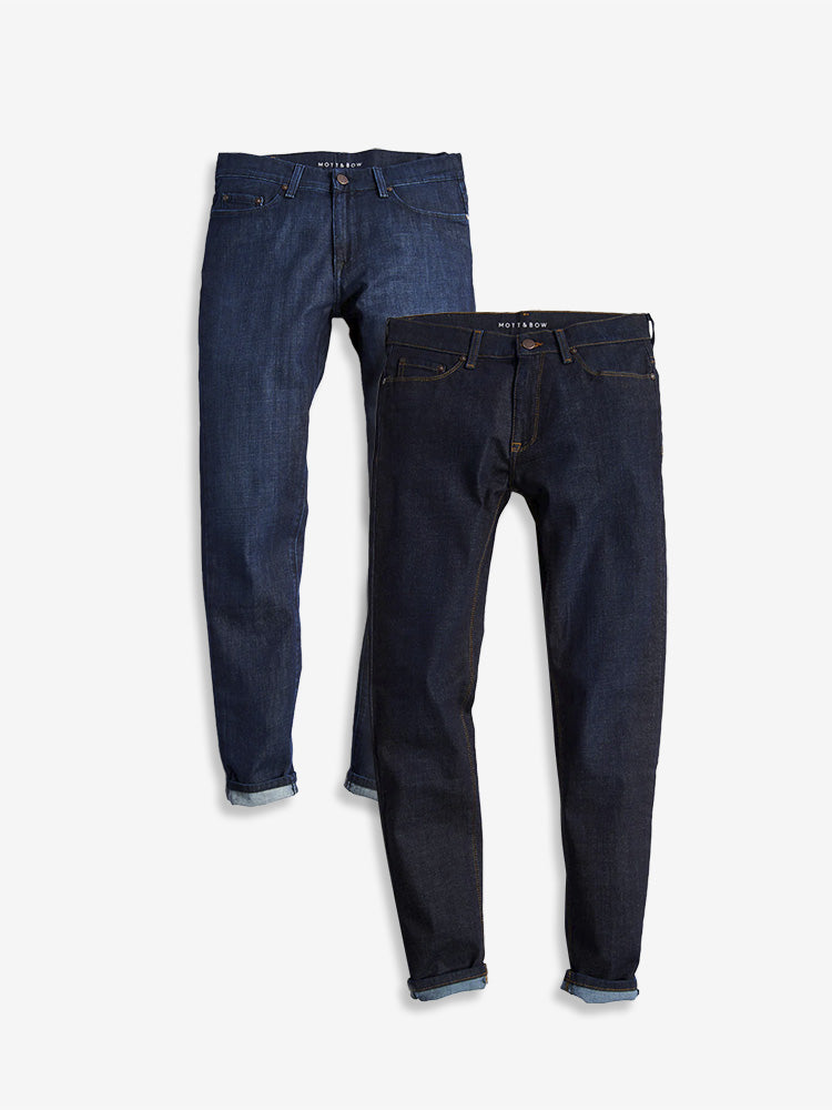 Men wearing Dark Blue/Medium Blue Slim Crosby Dark Blue and Mosco Medium Blue 2-Pack Jeans