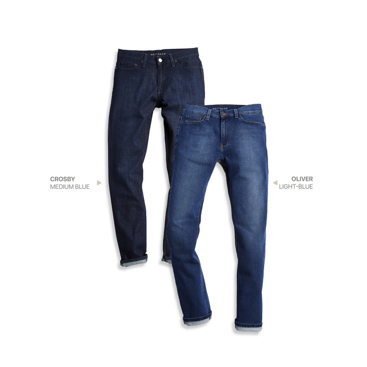  wearing Medium/Dark Blue / Light/Medium Blue Slim Crosby Medium/Dark Blue and Oliver Light/Medium Blue 2-Pack Jeans