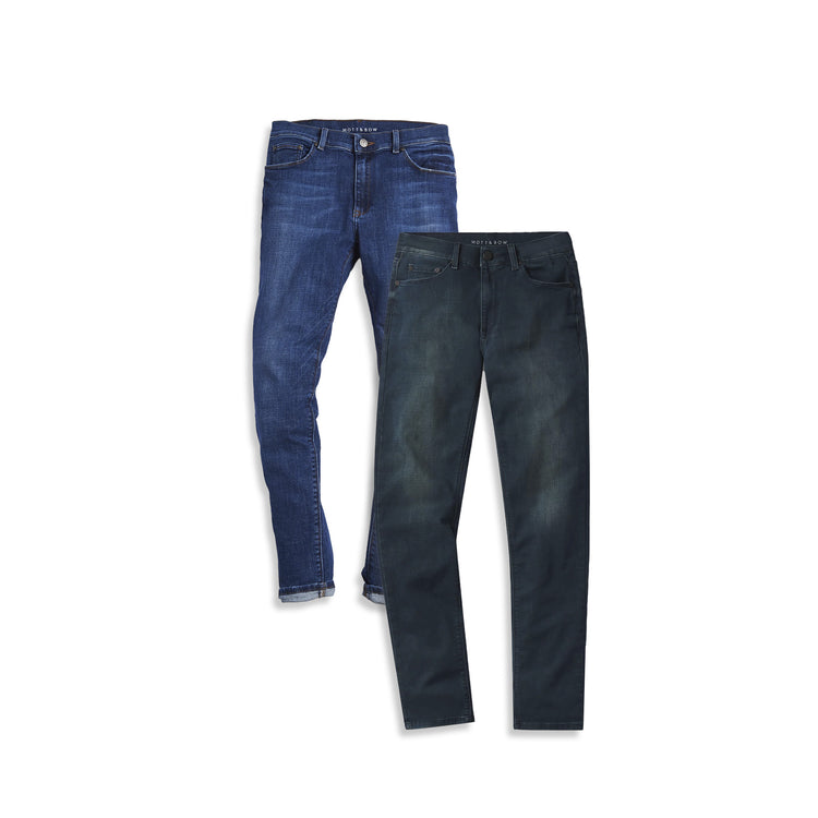  wearing Light/Medium Blue / Medium Blue Slim Wooster Light/Medium Blue and Fulton Medium Blue 2-Pack Jeans