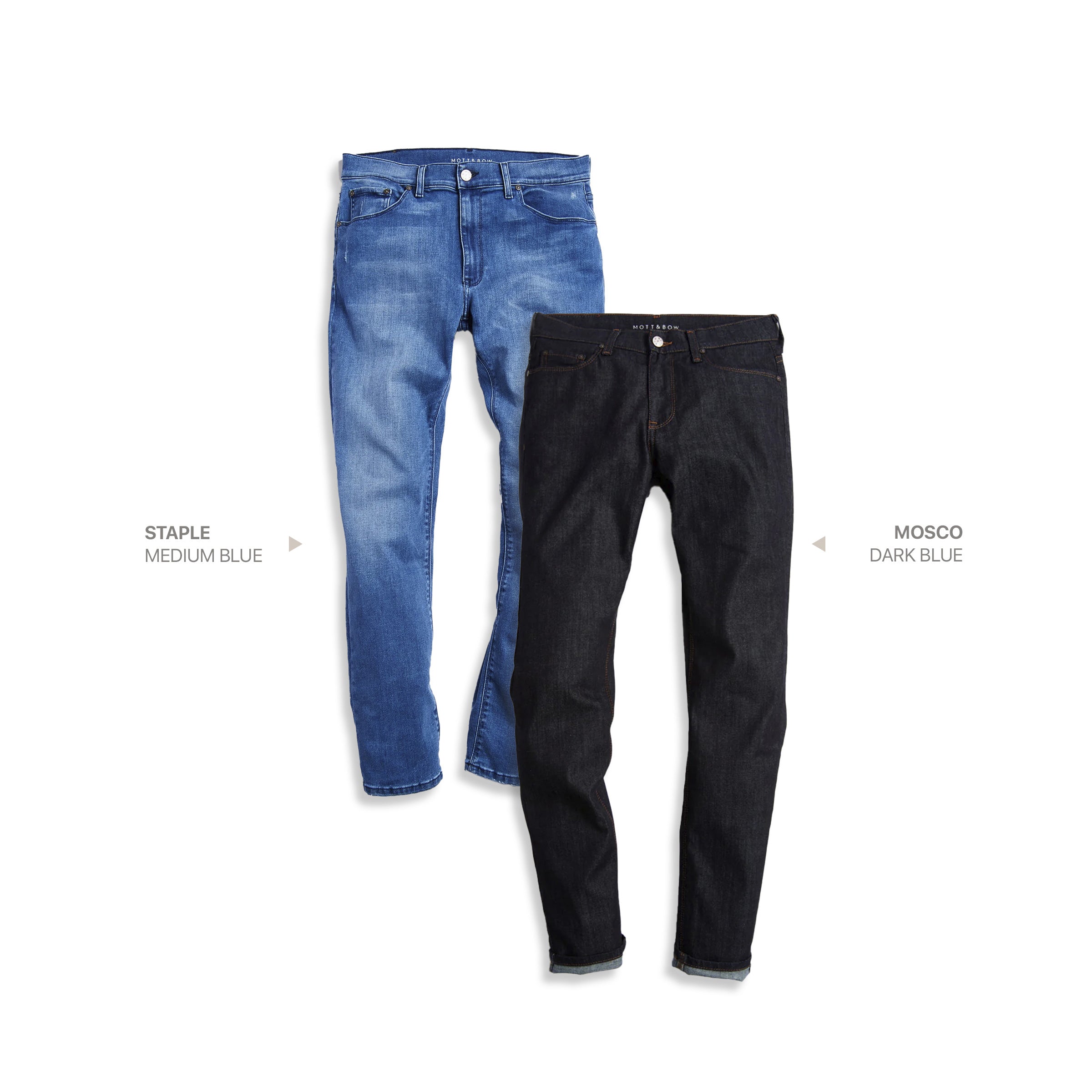  wearing Dark Blue/Medium Blue Slim Mosco Dark Blue and Staple Medium Blue 2-Pack Jeans