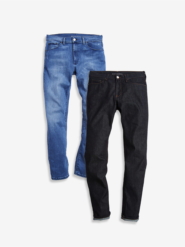 Men wearing Dark Blue/Medium Blue Slim Mosco Dark Blue and Staple Medium Blue Jeans Pack jeans