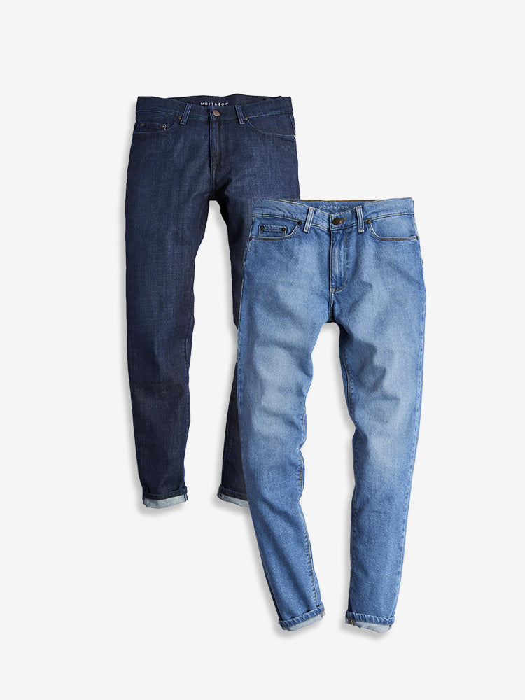 Men wearing Medium Blue/Light Blue Slim Mosco Medium Blue and Benson Light Blue 2-Pack Jeans