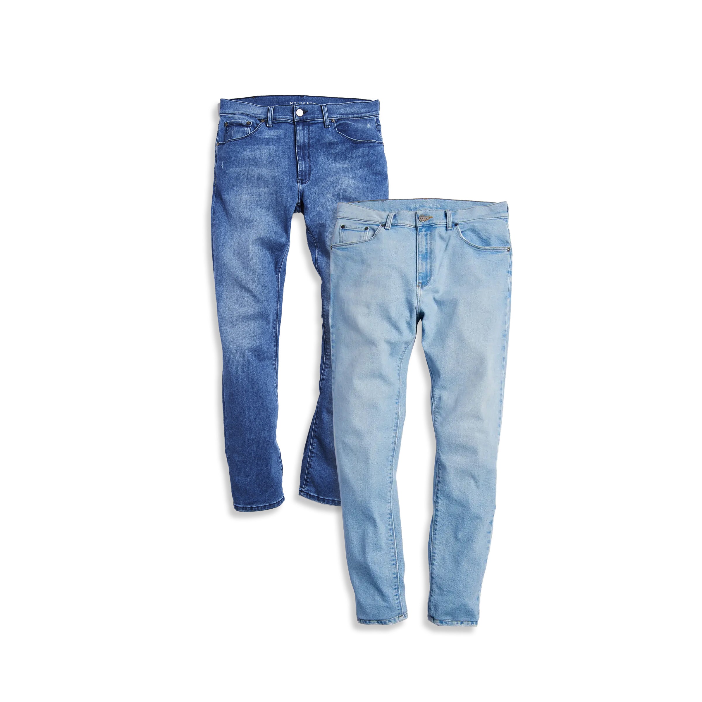  wearing Medium Blue/Light Blue Slim Staple Medium Blue and Grand Light Blue Jeans Pack