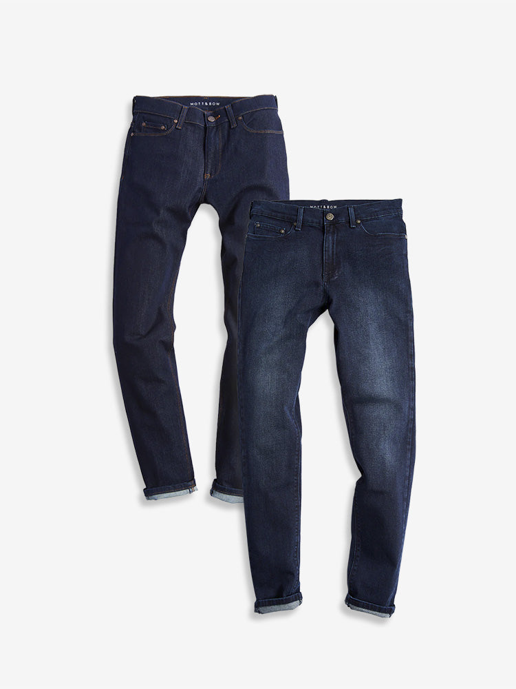 Men wearing Medium/Dark Blue / Dark Blue Slim Staple Medium/Dark Blue and Broome Dark Blue Jeans Pack jeans