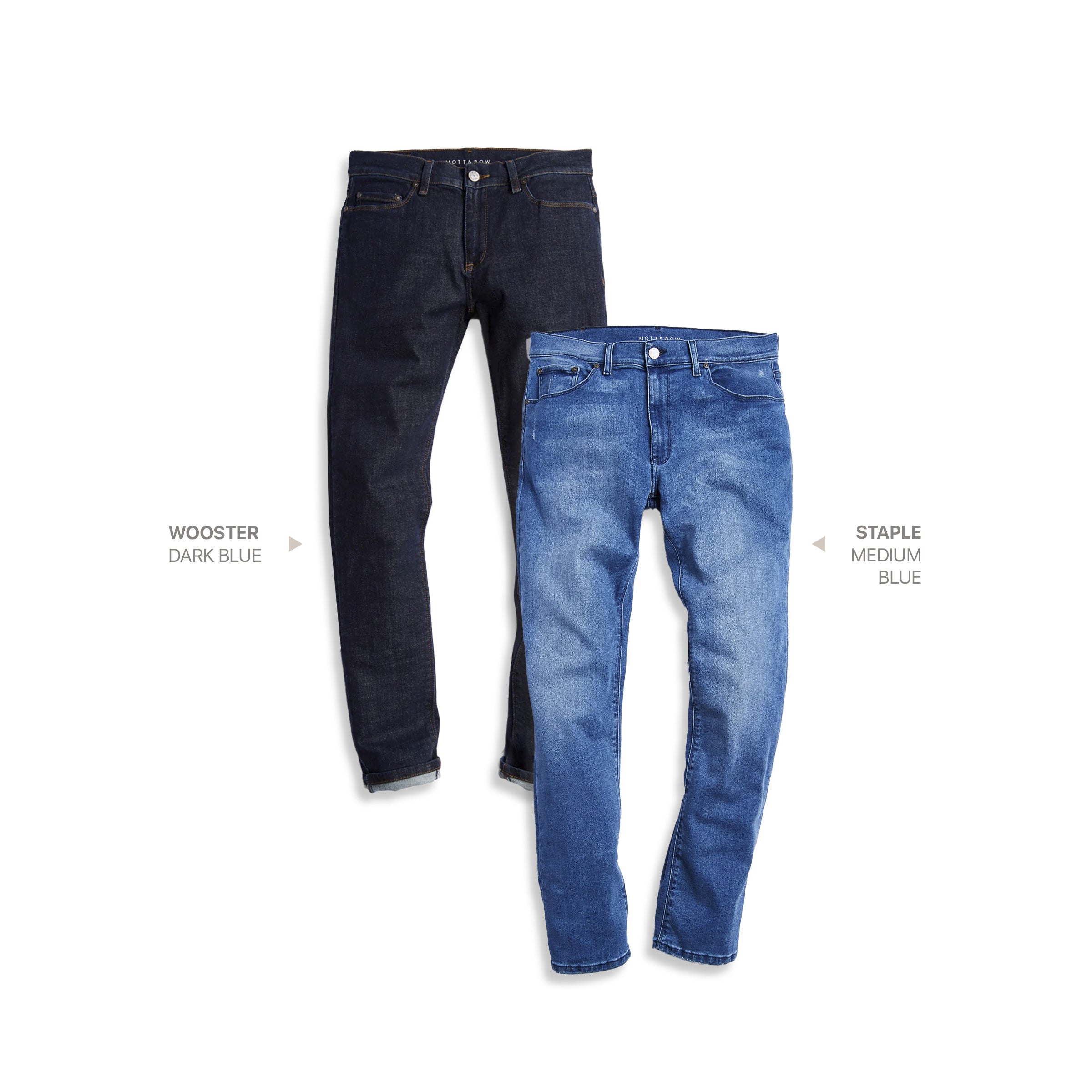  wearing Light/Medium Blue / Light Blue Slim Wooster Dark Blue and Slim Staple Medium Blue 2-Pack Jeans