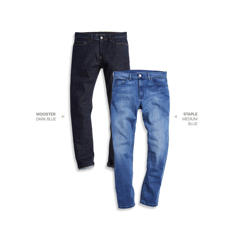  wearing Dark Blue/Medium Blue Straight Wooster Dark Blue and Staple Medium Blue 2-Pack Jeans