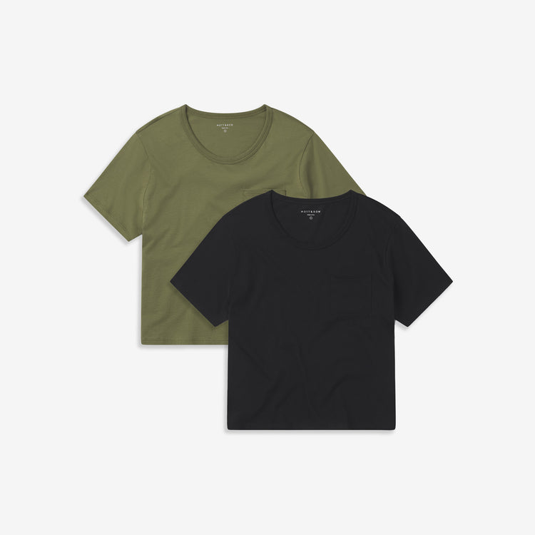  wearing Black/Rosemary The Cotton Boxy Pocket Crew Neck Tee 2-Pack