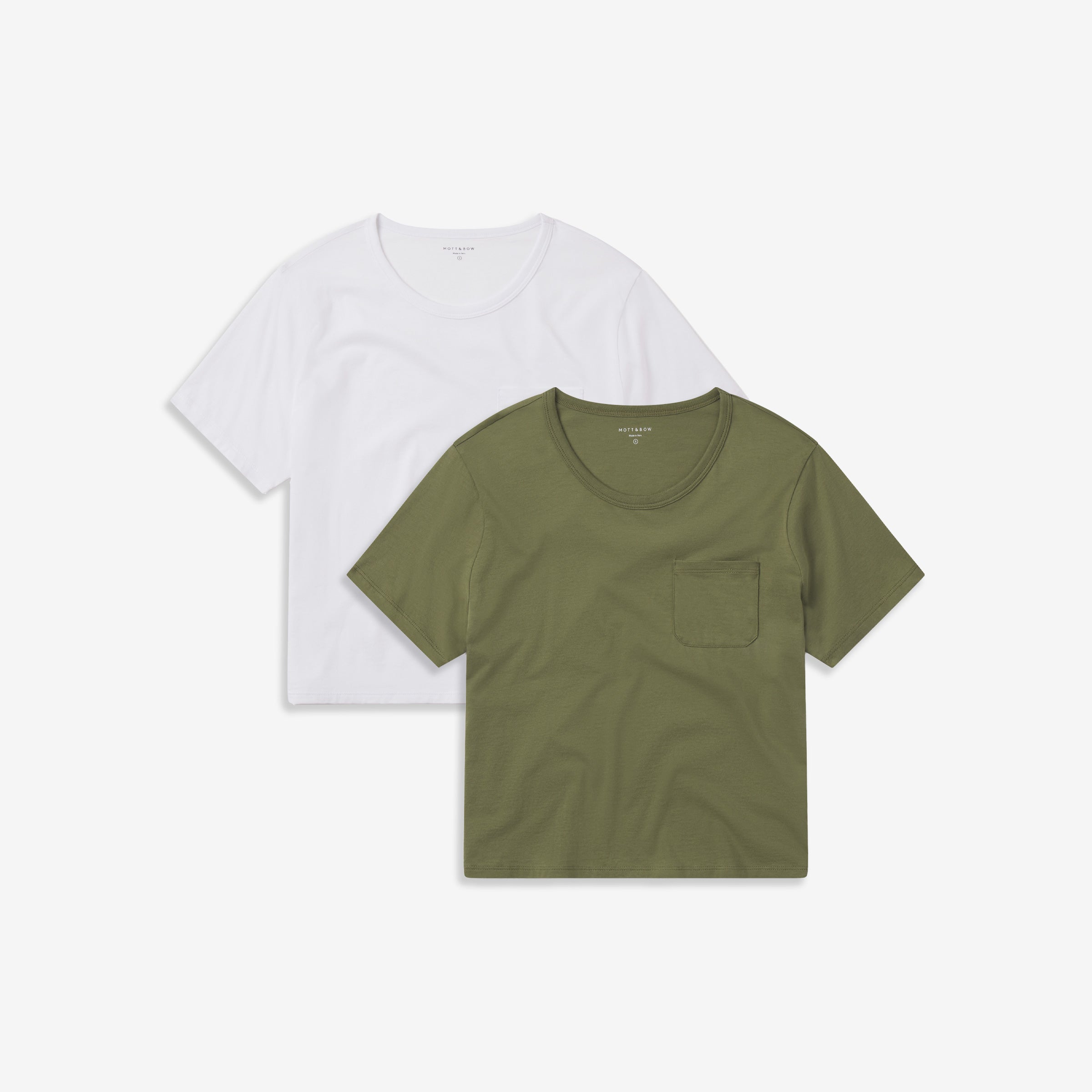  wearing White/Rosemary The Cotton Boxy Pocket Crew Neck Tee 2-Pack