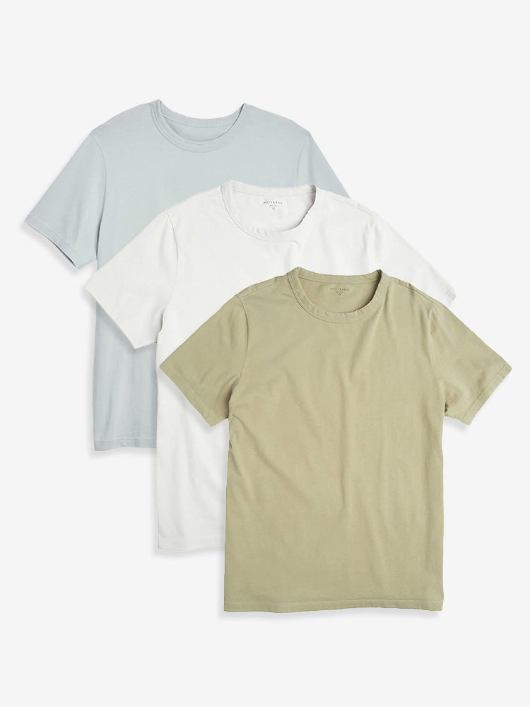 Men wearing Bone/Surf/Desert Classic Crew Driggs 3-Pack tees