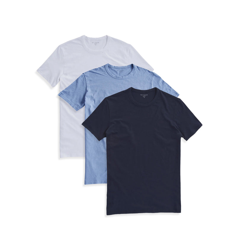  wearing White/Navy/California Blue Classic Crew Driggs 3-Pack