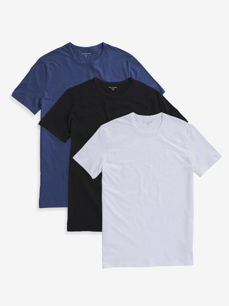 Men wearing Black/Baltic Blue/White Classic Crew Driggs 3-Pack tees