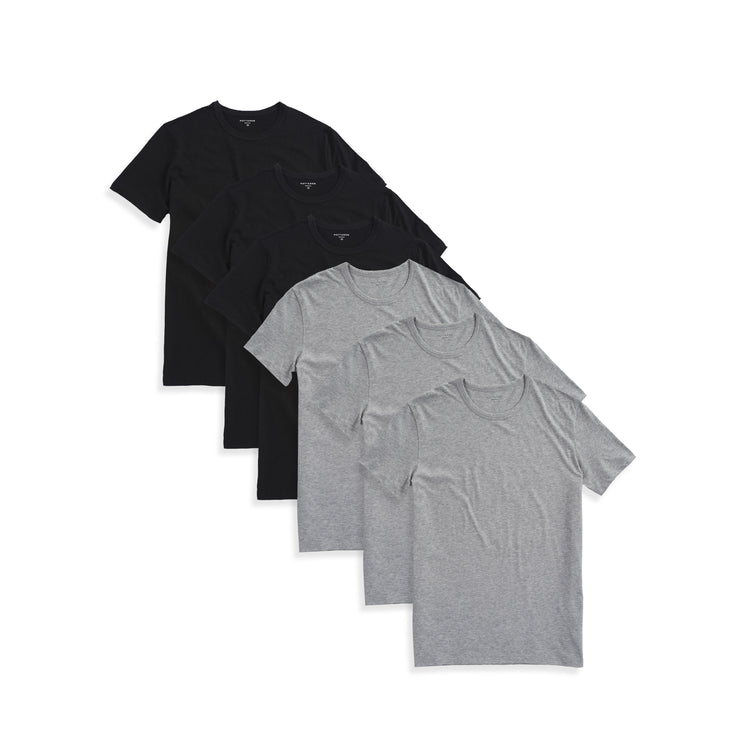  wearing 3 Black/3 Heather Gray Classic Crew Driggs 6-Pack