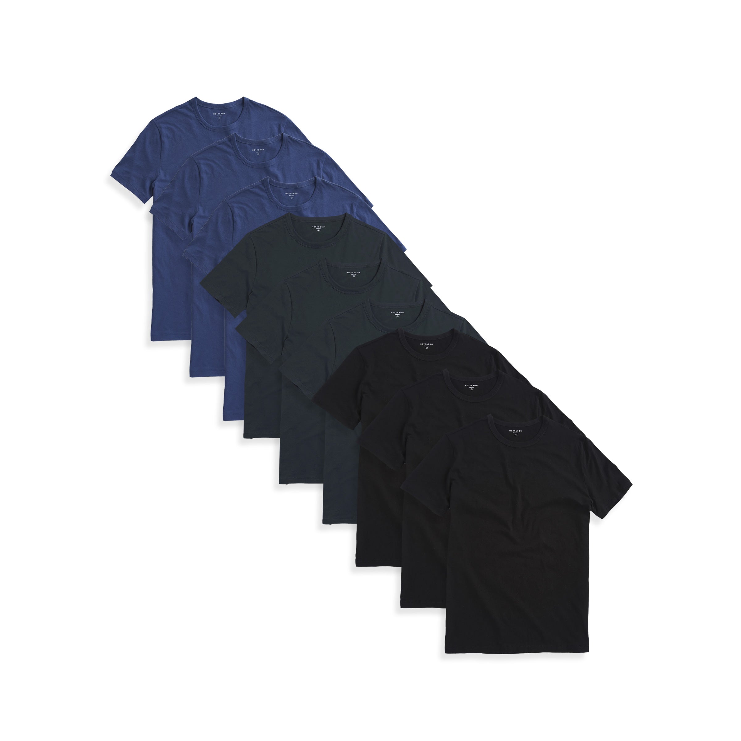  wearing 3 Black/3 Pine/3 Baltic Blue Classic Crew Driggs 9-Pack