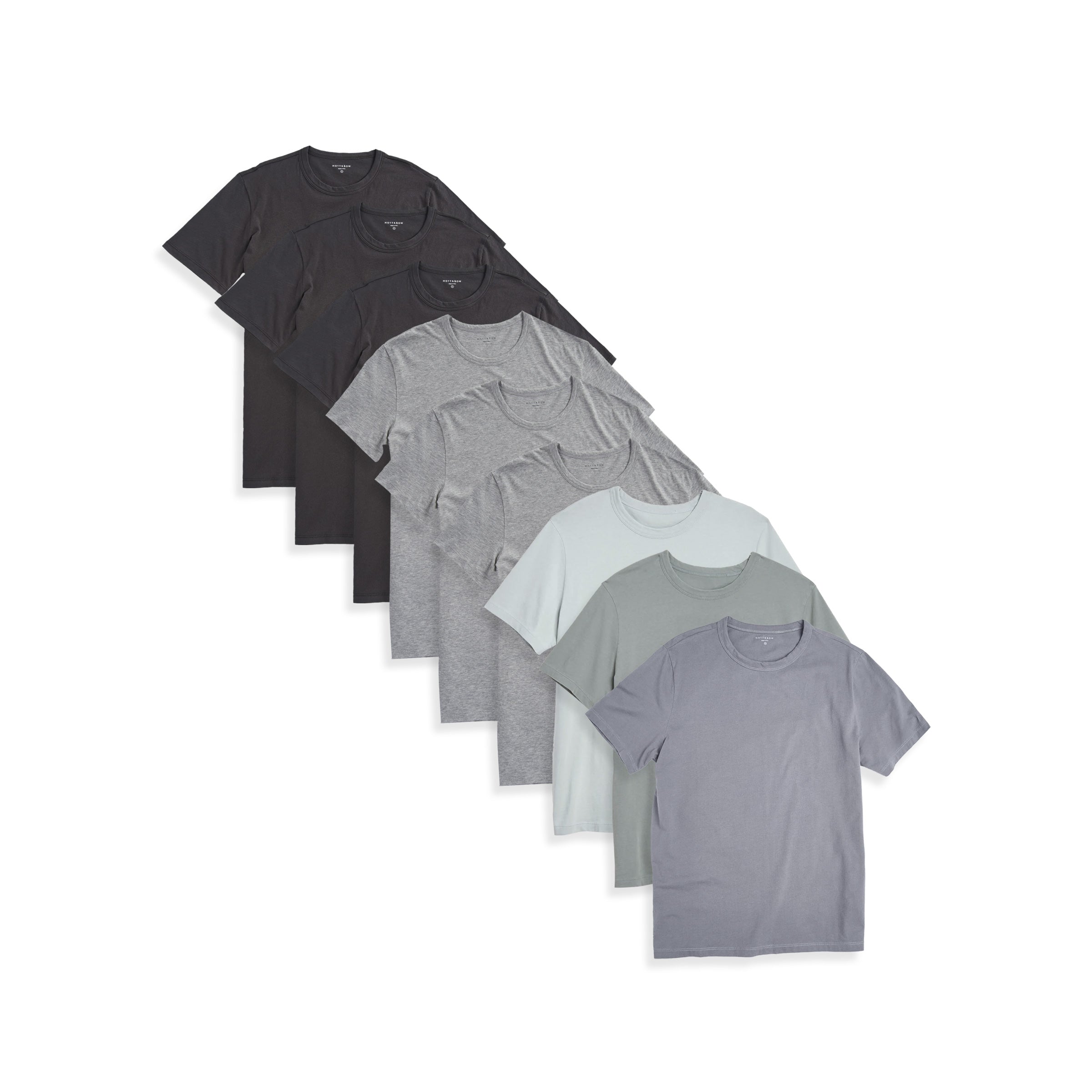  wearing 3 Dark Gray/3 Heather Gray/Gray Green/Gray Blue/Surf Classic Crew Driggs 9-Pack