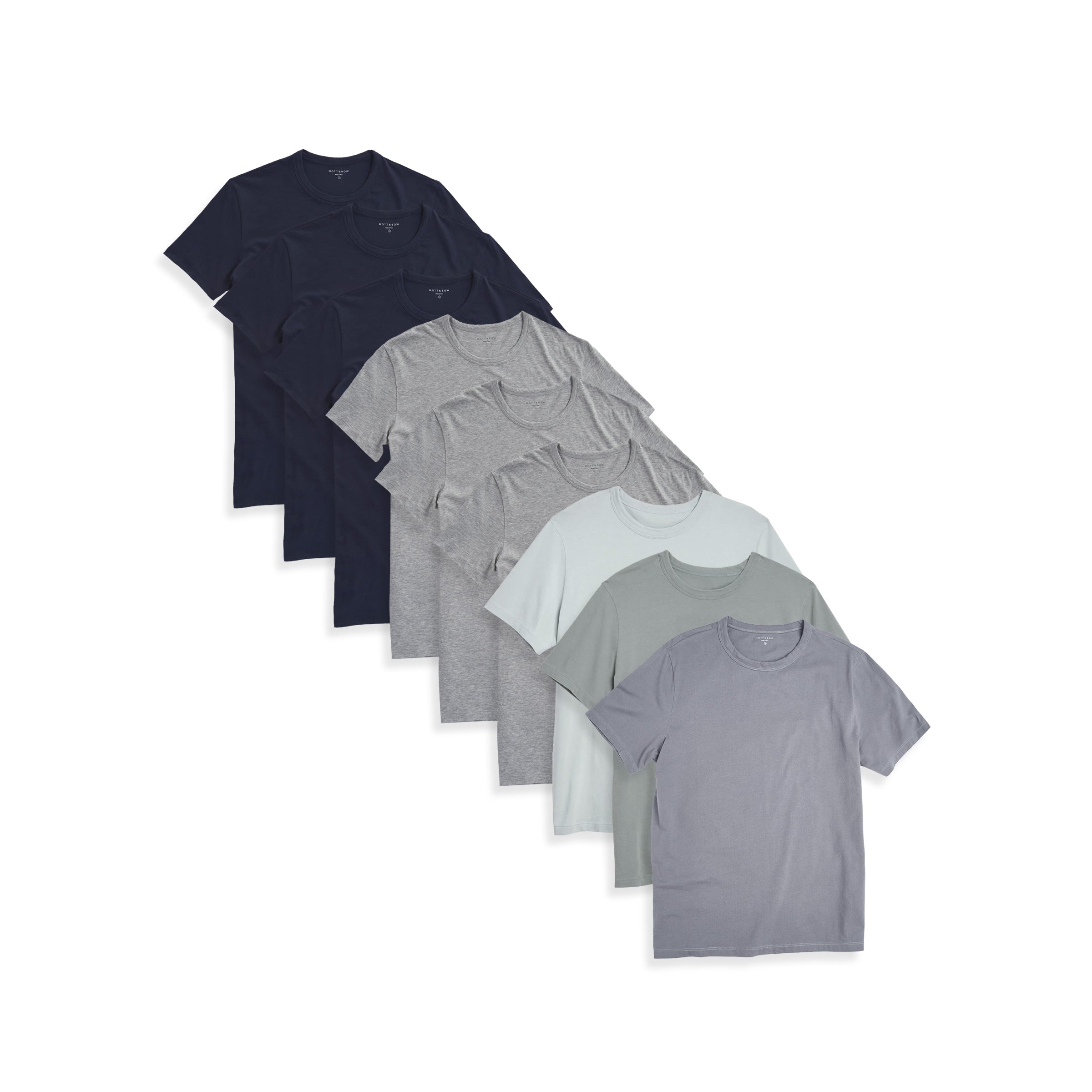  wearing 3 Navy/3 Heather Gray/Gray Green/Gray Blue/Surf Classic Crew Driggs 9-Pack