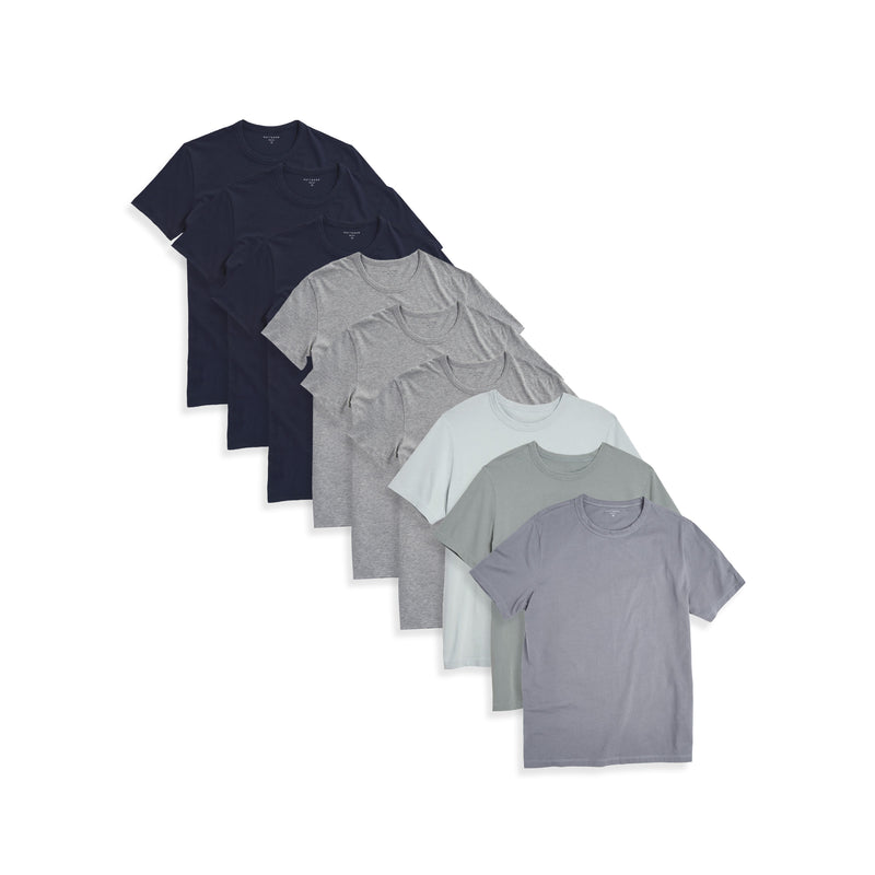  wearing 3 Navy/3 Heather Gray/Gray Green/Gray Blue/Surf Classic Crew Driggs 9-Pack