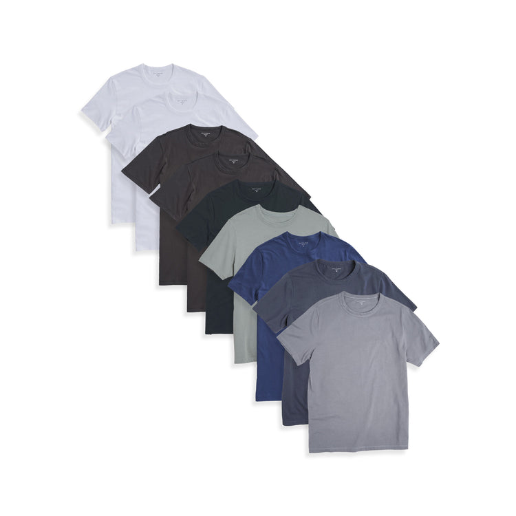  wearing 2 White/2 Dark Gray/Baltic Blue/Blue Slate/Pine/Gray Blue/Gray Green Classic Crew Driggs 9-Pack