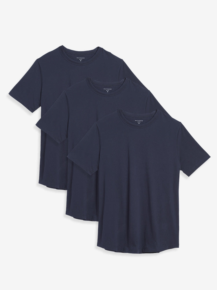 Men wearing Navy Curved Hem Driggs 3-Pack tees