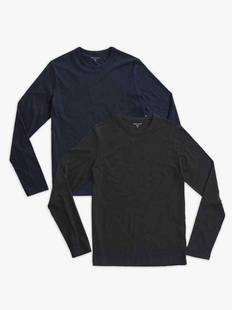 Men wearing Black/Navy Long Sleeve Crew Tee Driggs 2-Pack