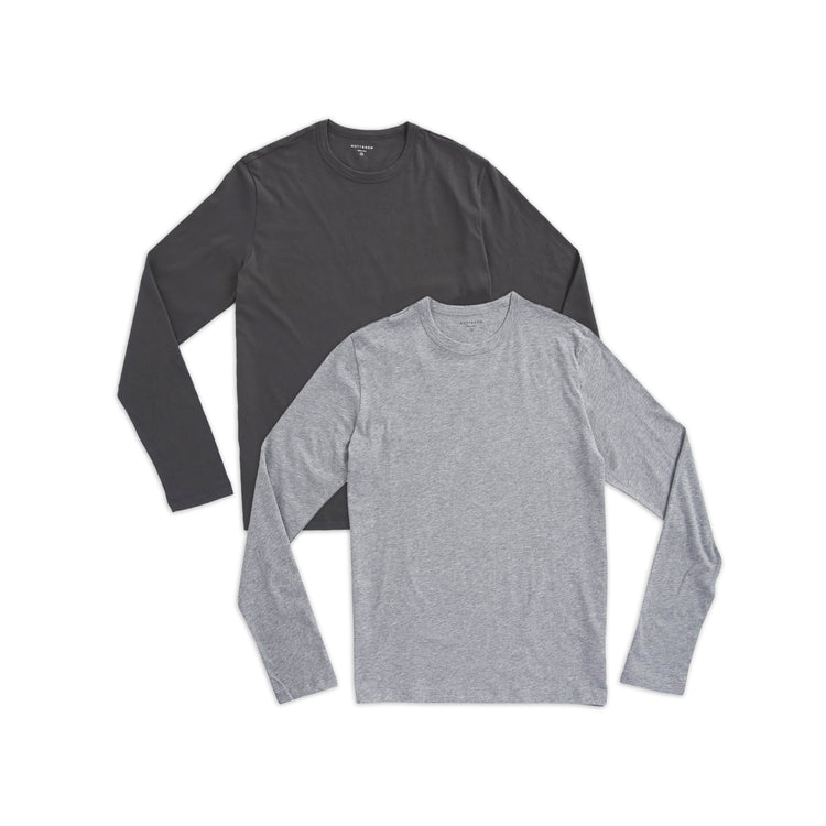  wearing Heather Gray/Dark Gray Long Sleeve Crew Tee Driggs 2-Pack