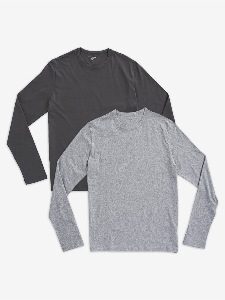 Men wearing Heather Gray/Dark Gray Long Sleeve Crew Tee Driggs 2-Pack tees