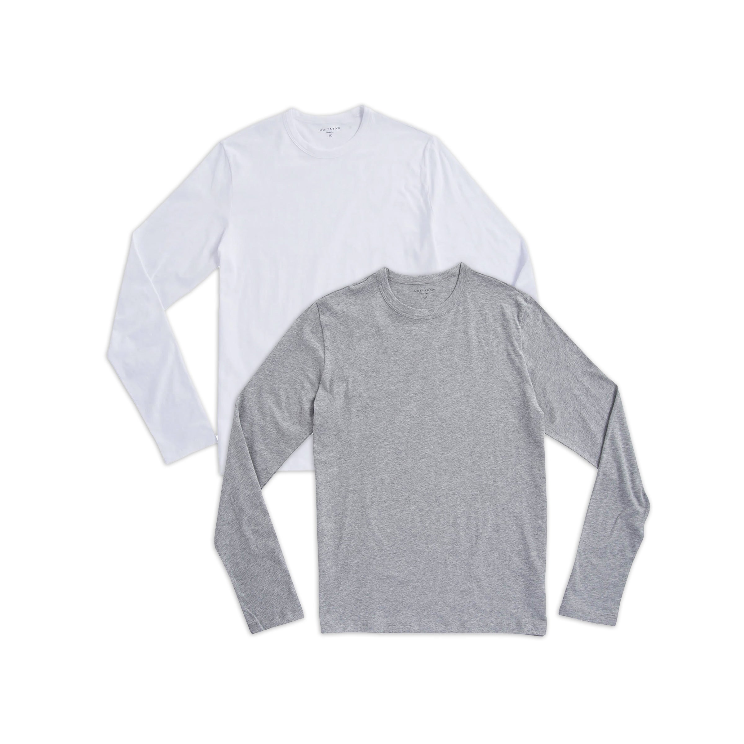  wearing White/Heather Gray Long Sleeve Crew Tee Driggs 2-Pack