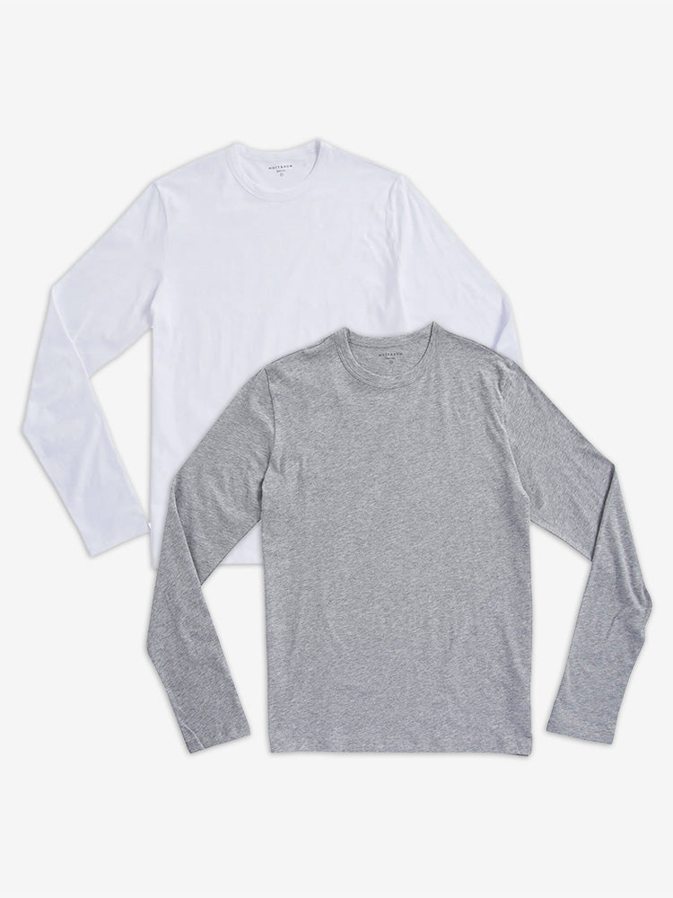 Men wearing White/Heather Gray Long Sleeve Crew Tee Driggs 2-Pack tees