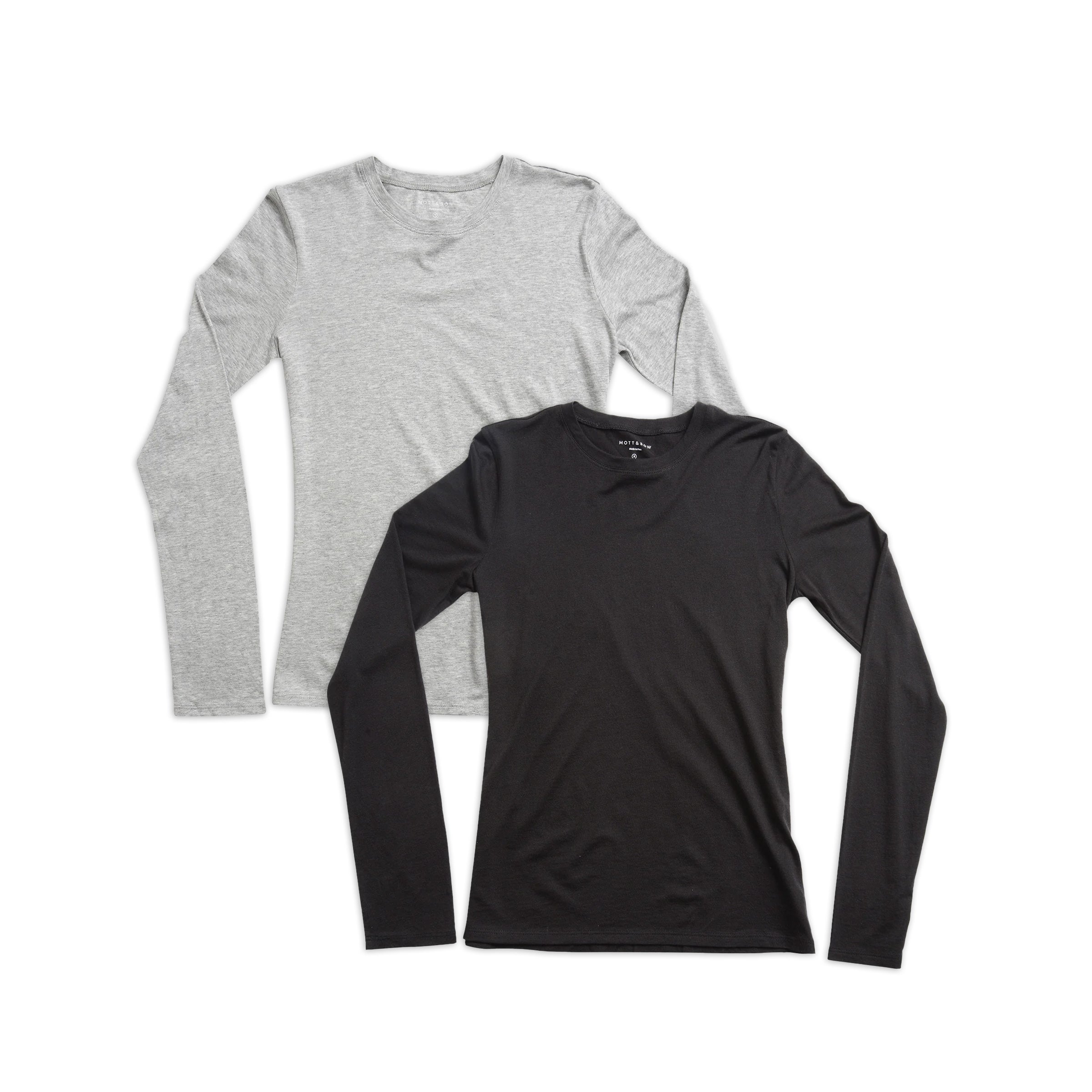  wearing Heather Gray/Black Long Sleeve Crew Tee Marcy 2-Pack