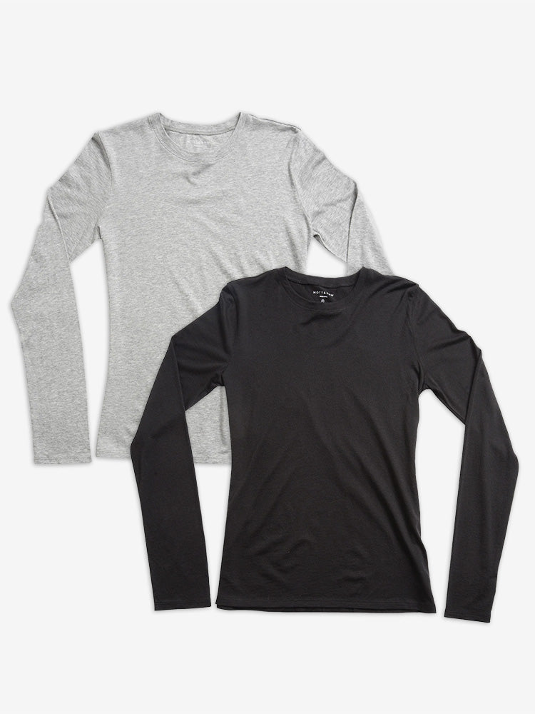  wearing Heather Gray/Black Long Sleeve Crew Tee Marcy 2-Pack