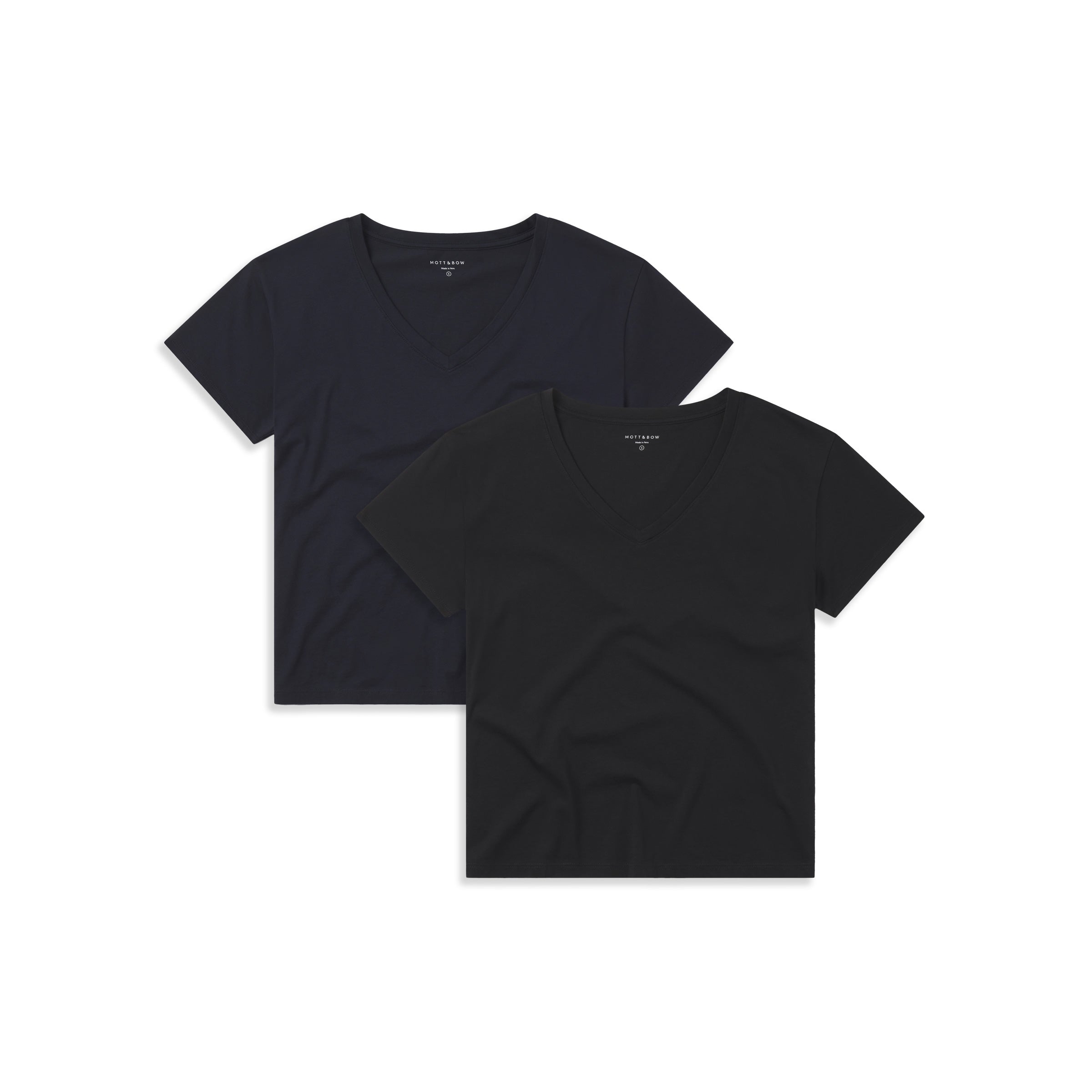  wearing Black/Navy The Cotton Relaxed V-Neck Tee 2-Pack