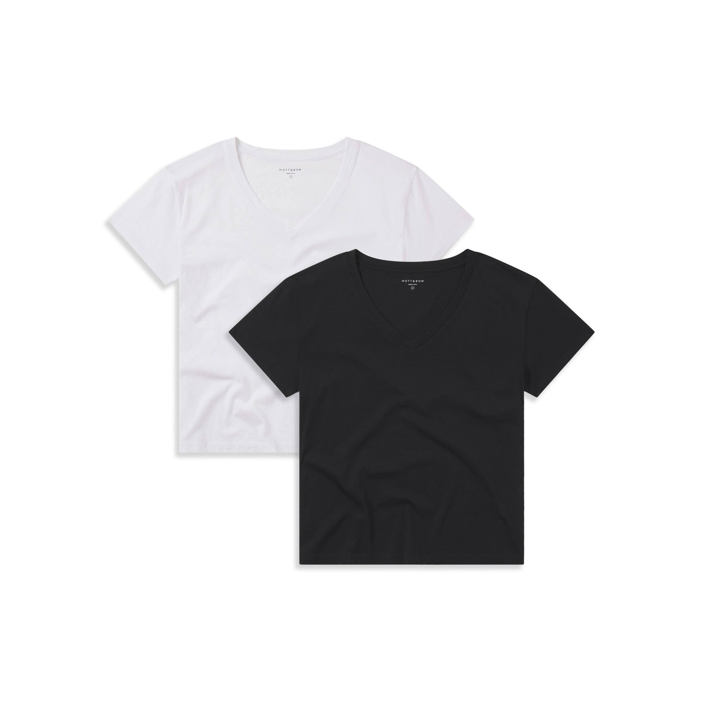  wearing White/Black The Cotton Relaxed V-Neck Tee 2-Pack