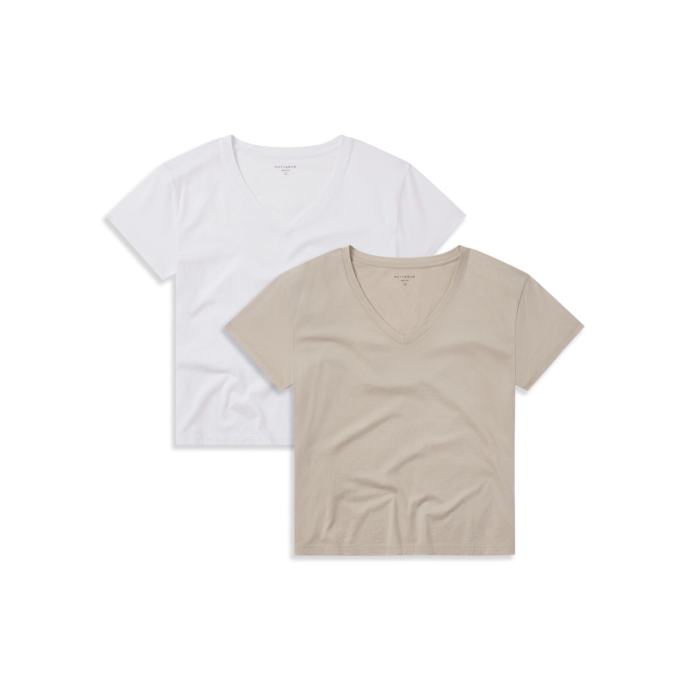  wearing White/Oat The Cotton Relaxed V-Neck Tee 2-Pack