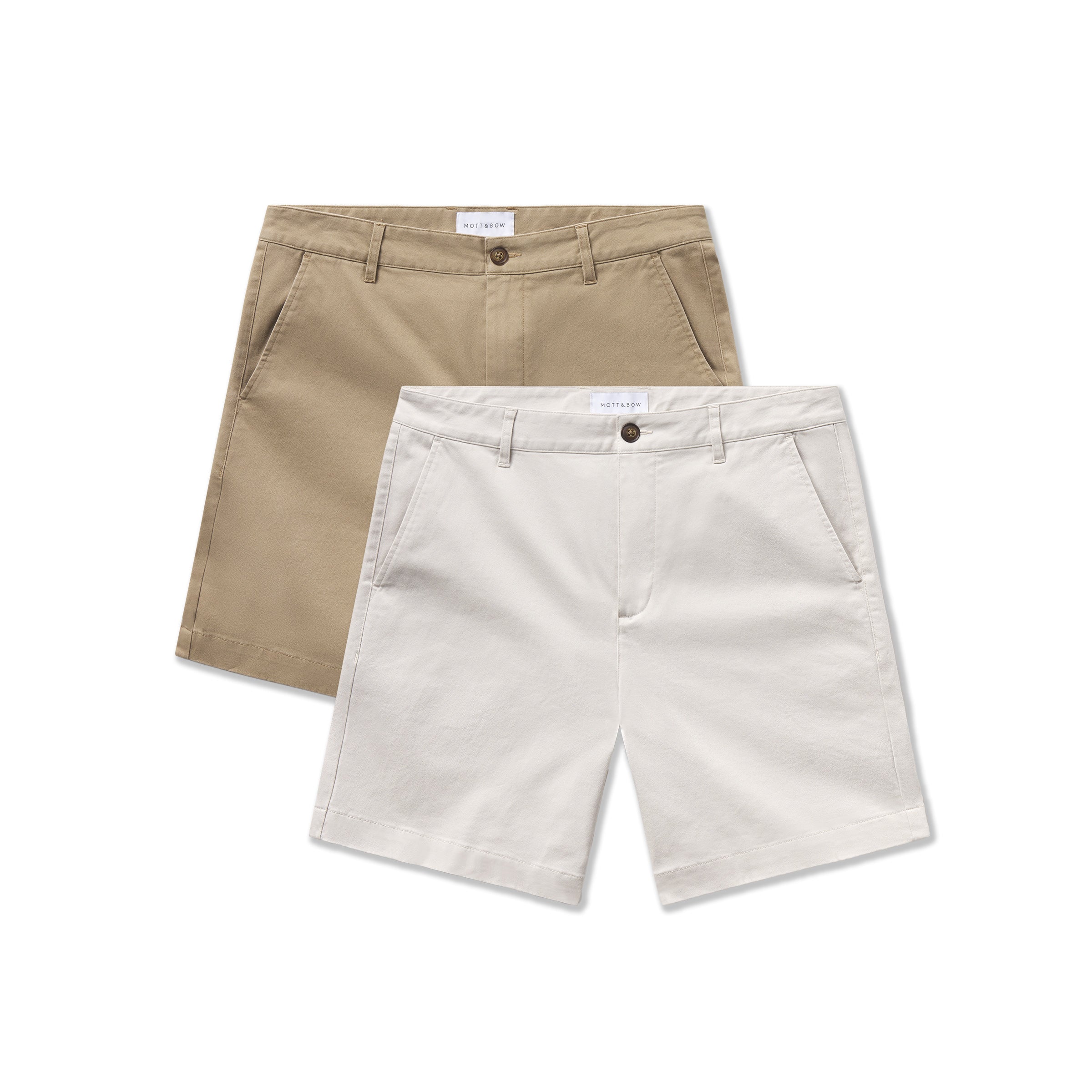  wearing Khaki/Sand Stretch Chino Short 2-Pack