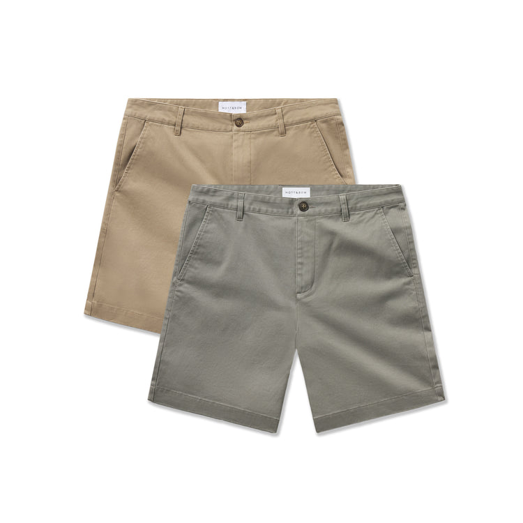  wearing Light Sage/Khaki Stretch Chino Short 2-Pack