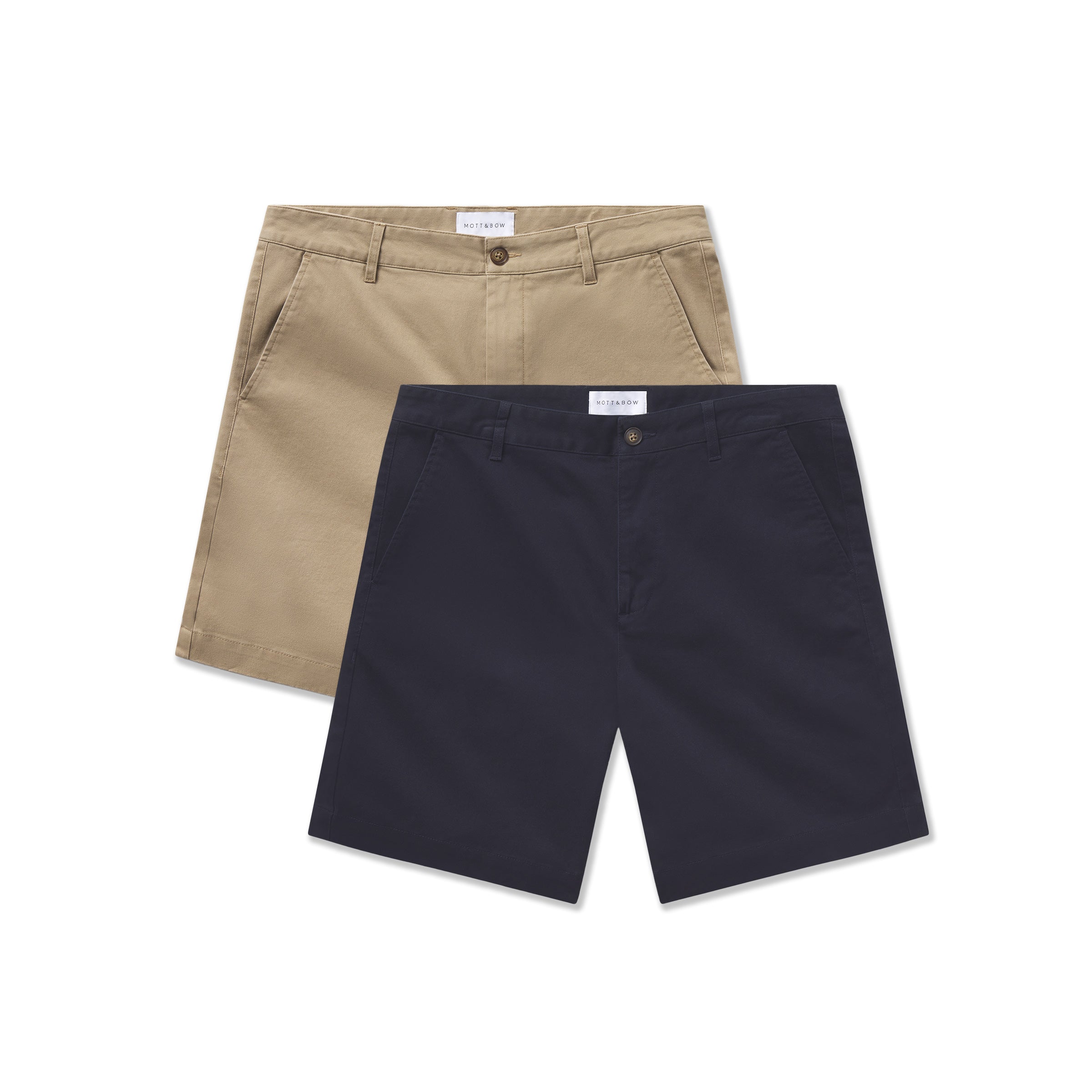  wearing Navy/Khaki Stretch Chino Short 2-Pack