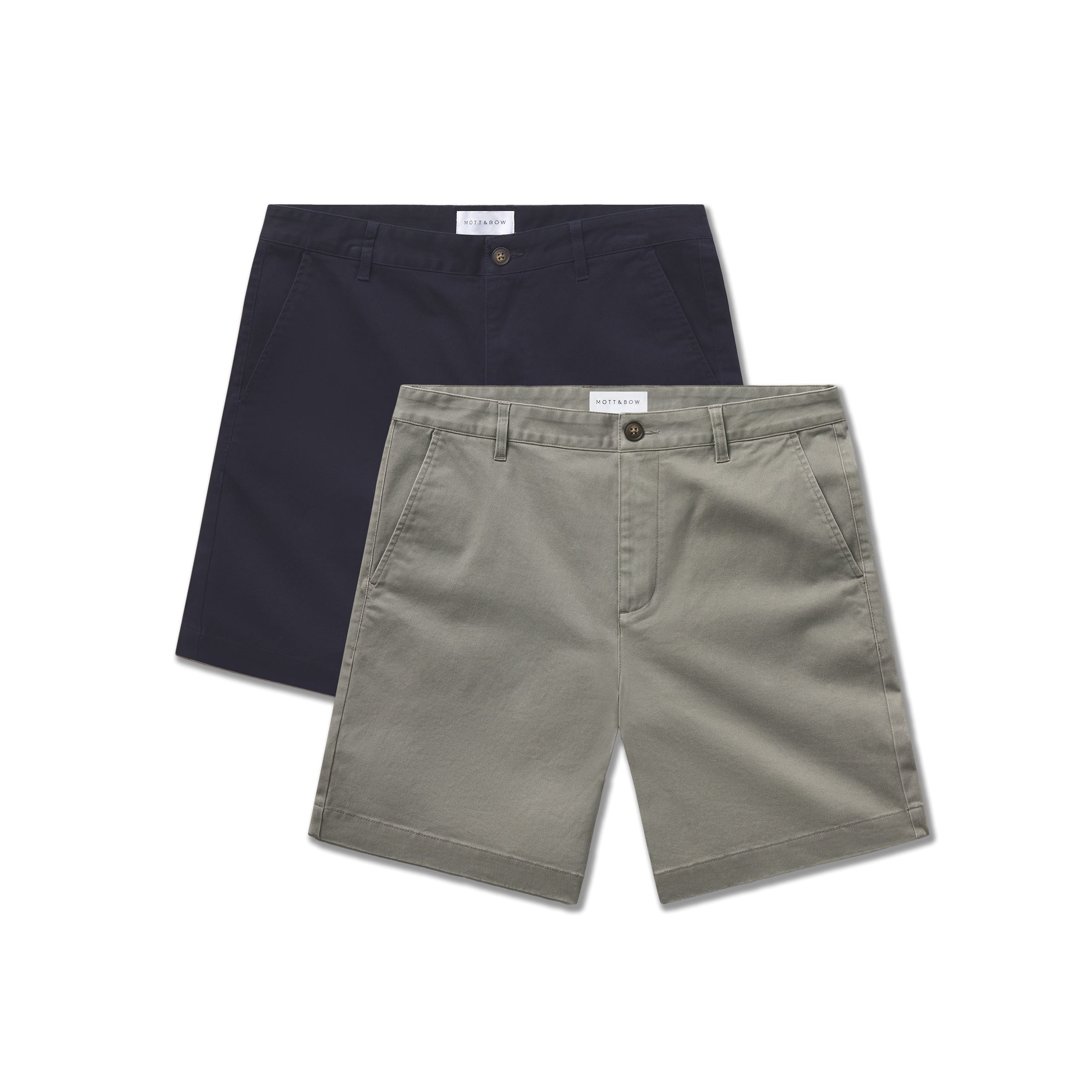  wearing Navy/Light Sage Stretch Chino Short 2-Pack