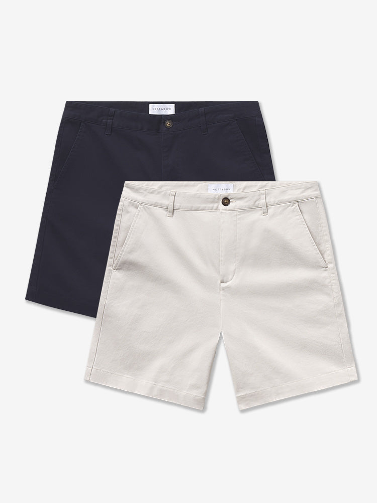 Men wearing Sand/Navy Stretch Chino Short 2-Pack shorts