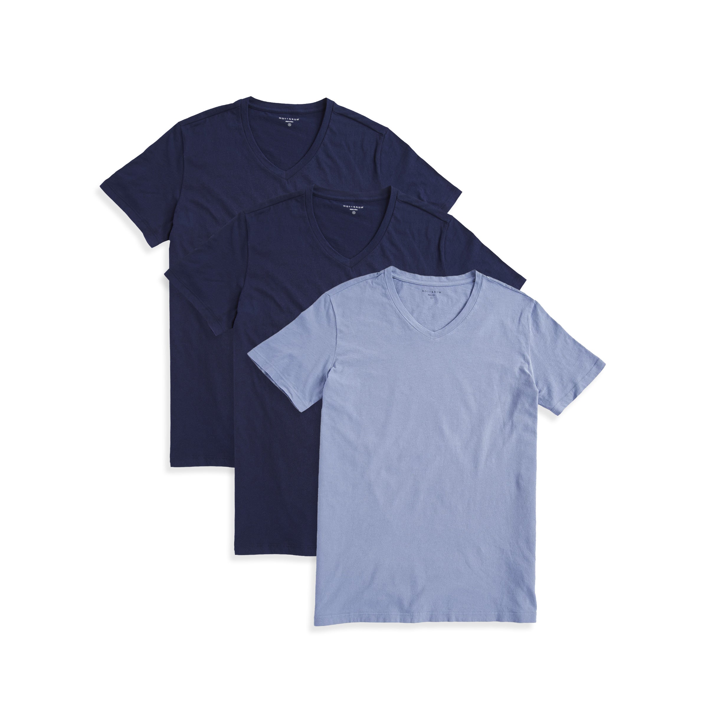  wearing 2 Navy/California Blue Classic V-Neck Driggs 3-Pack