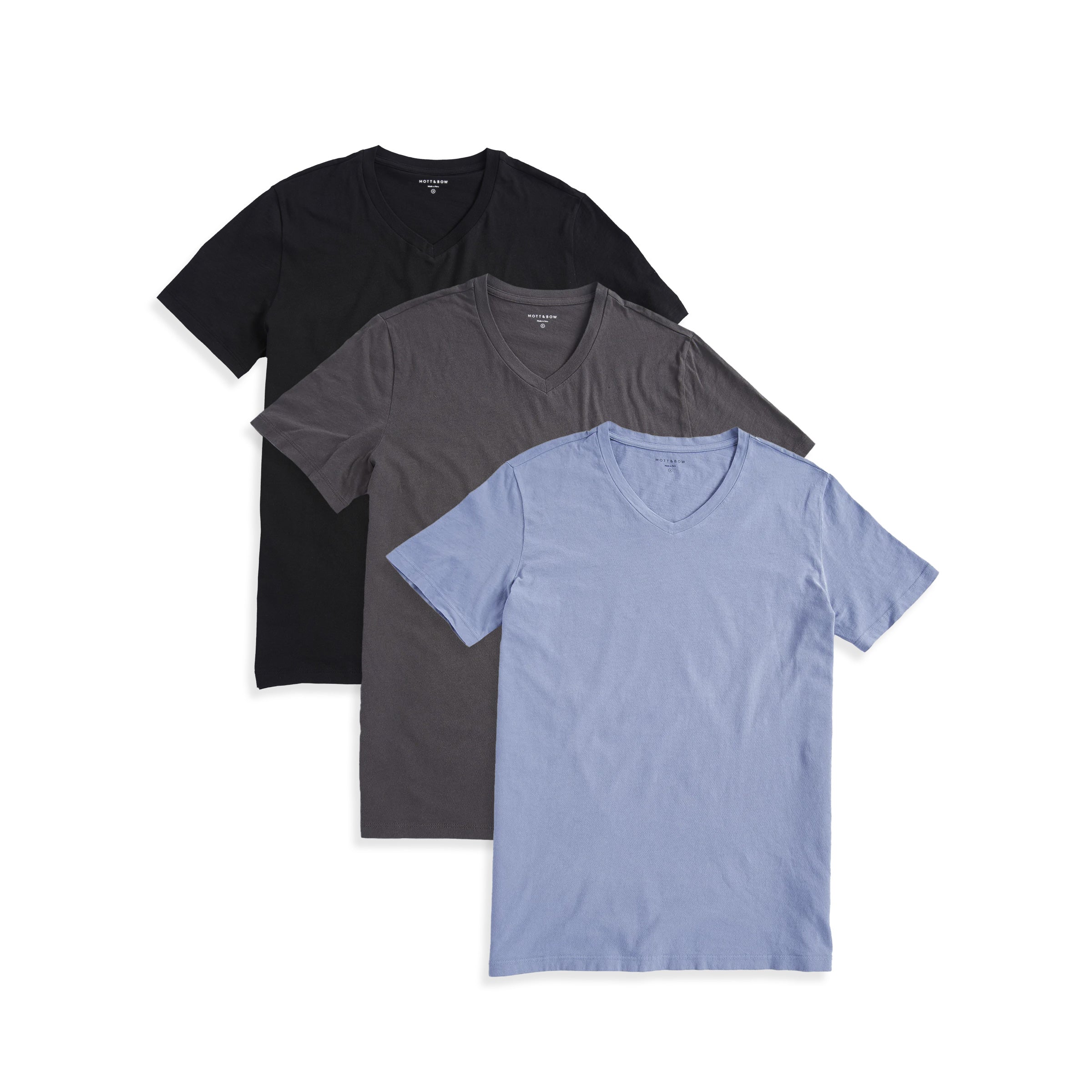  wearing Black/Dark Gray/California Blue Classic V-Neck Driggs 3-Pack