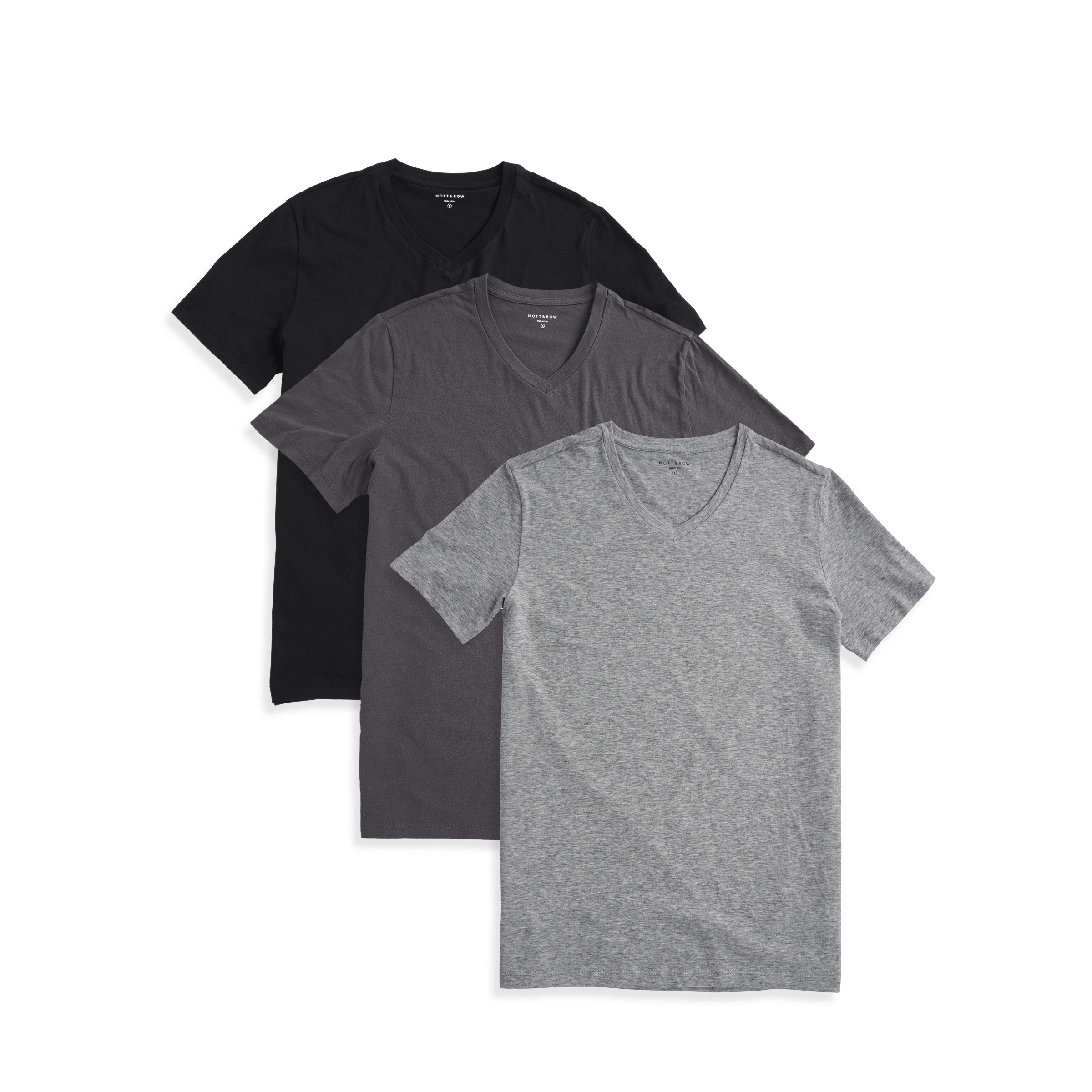  wearing Black/Dark Gray/Heather Gray Classic V-Neck Driggs 3-Pack