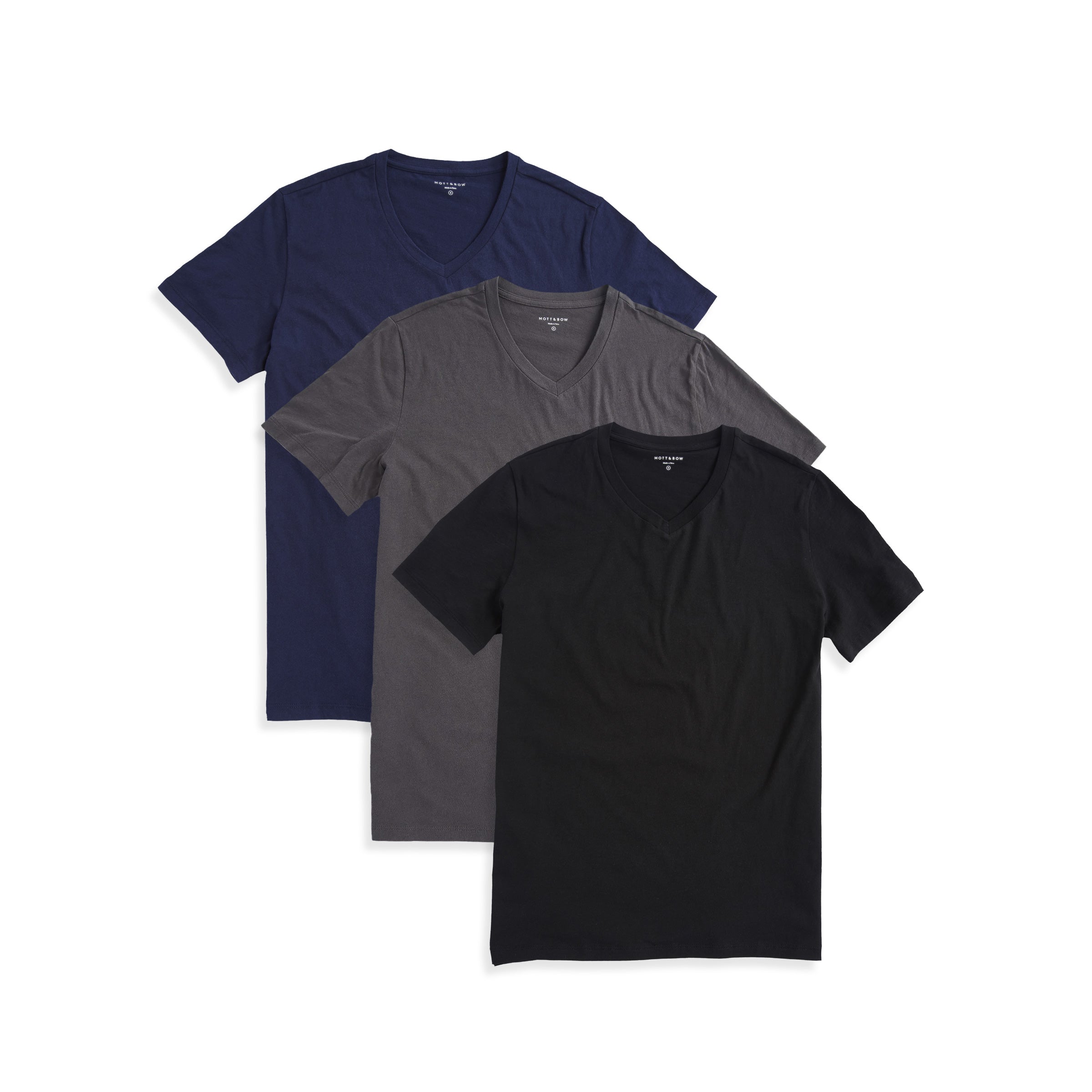  wearing Black/Navy/Dark Gray Classic V-Neck Driggs 3-Pack