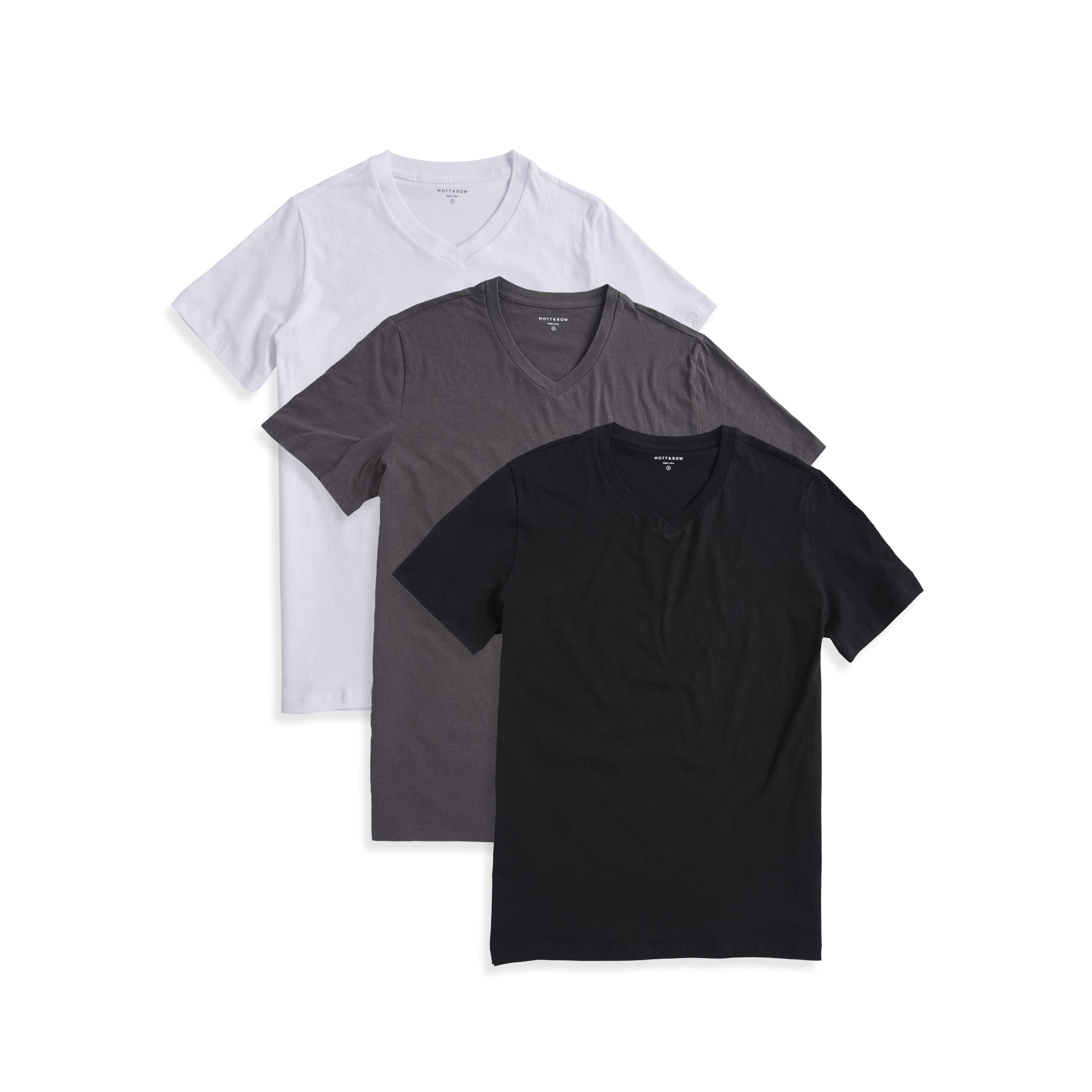  wearing Black/White/Dark Gray Classic V-Neck Driggs 3-Pack