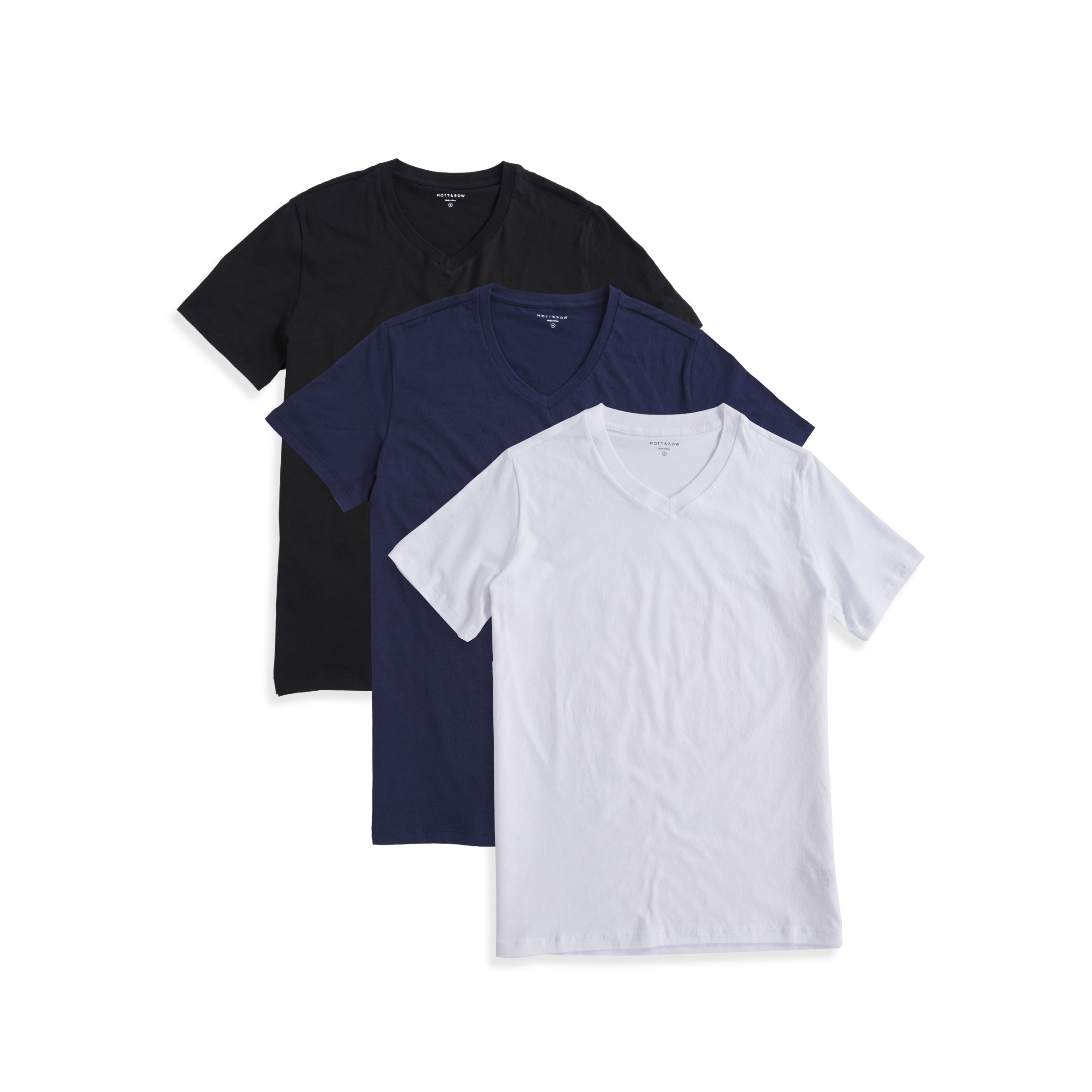  wearing Black/Navy/White Classic V-Neck Driggs 3-Pack