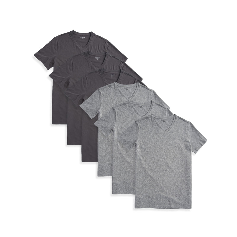  wearing 3 Heather Gray/3 Dark Gray Classic V-Neck Driggs 6-Pack