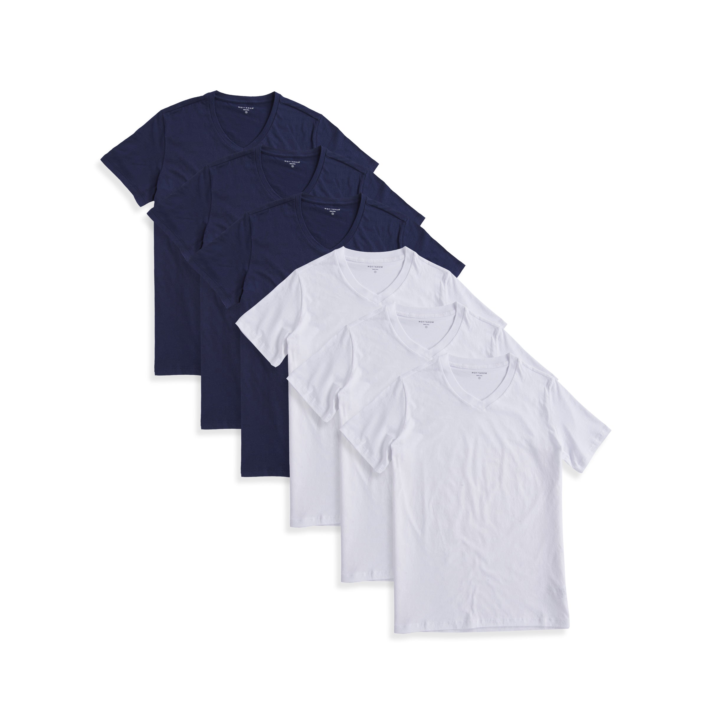  wearing White/Navy Classic V-Neck Driggs 6-Pack