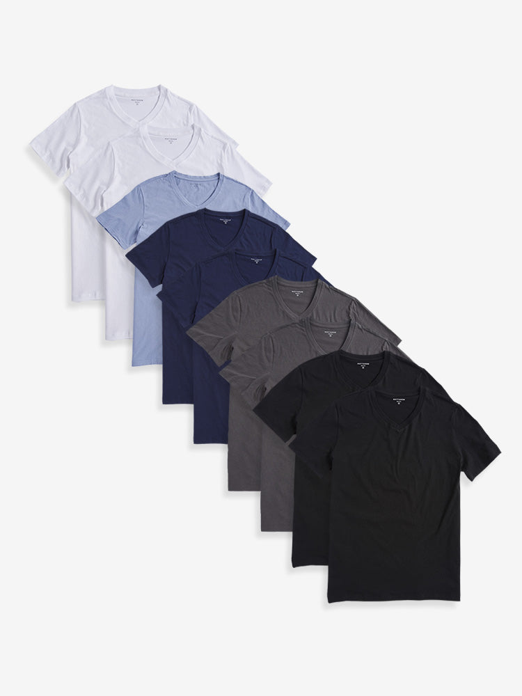 Men wearing Negro/Azul marino/Blanco Classic V-Neck Driggs 9-Pack tees