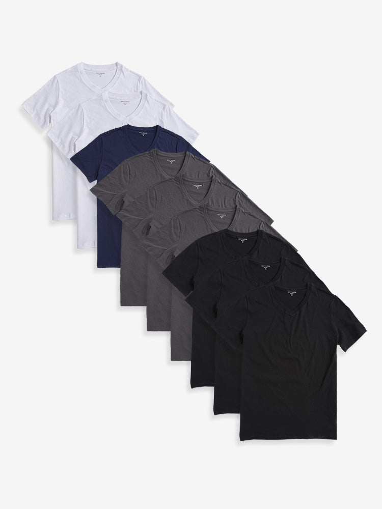 Men wearing Negro/Azul marino/Blanco Classic V-Neck Driggs 3-Pack tees