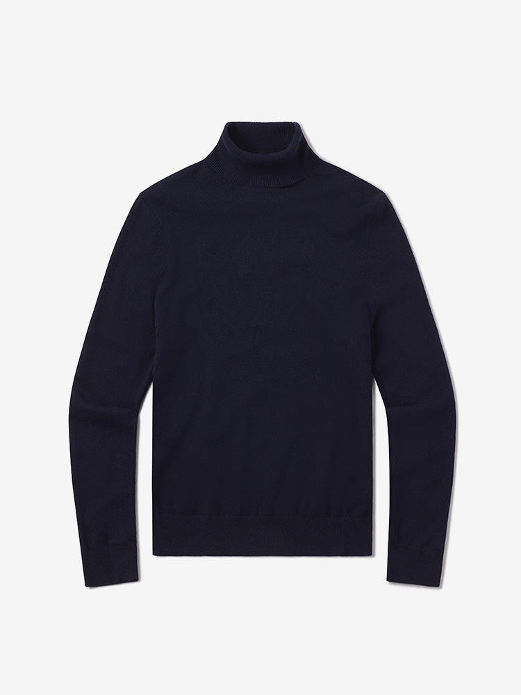 Women wearing Navy The Cashmere Turtleneck Willow Sweater