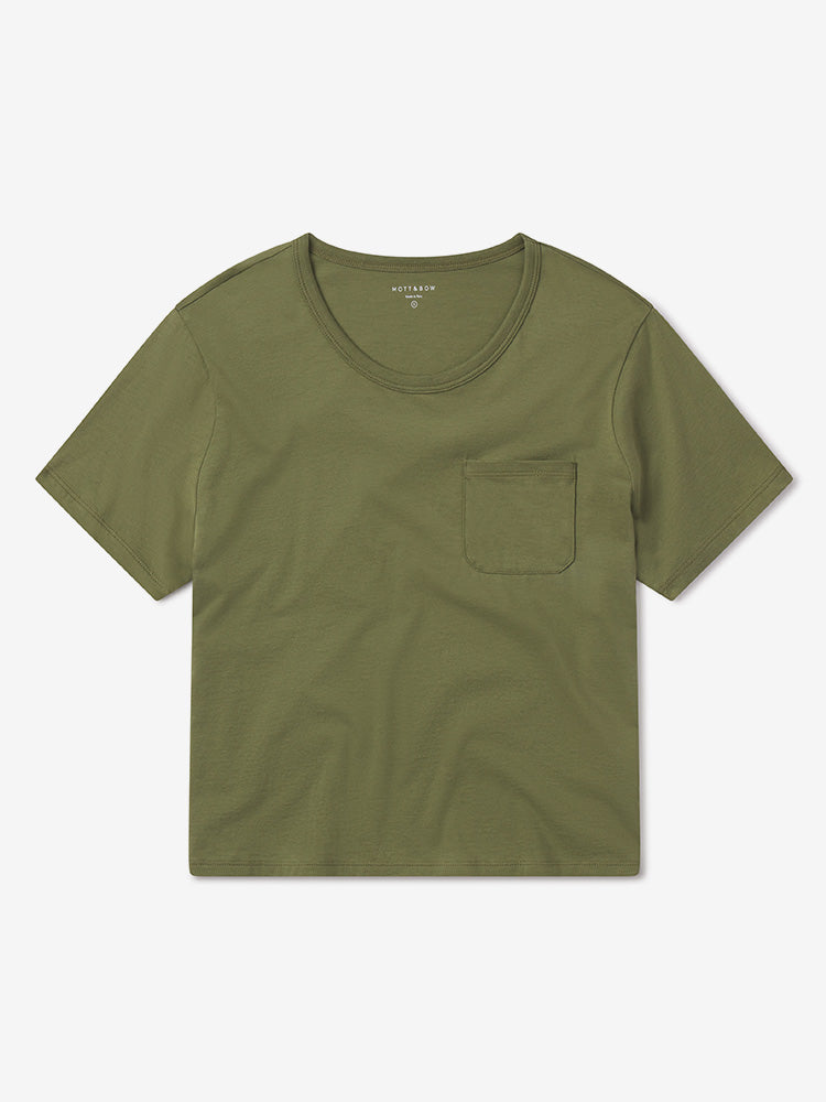 Women wearing Rosemary The Cotton Boxy Pocket Crew Neck Tee